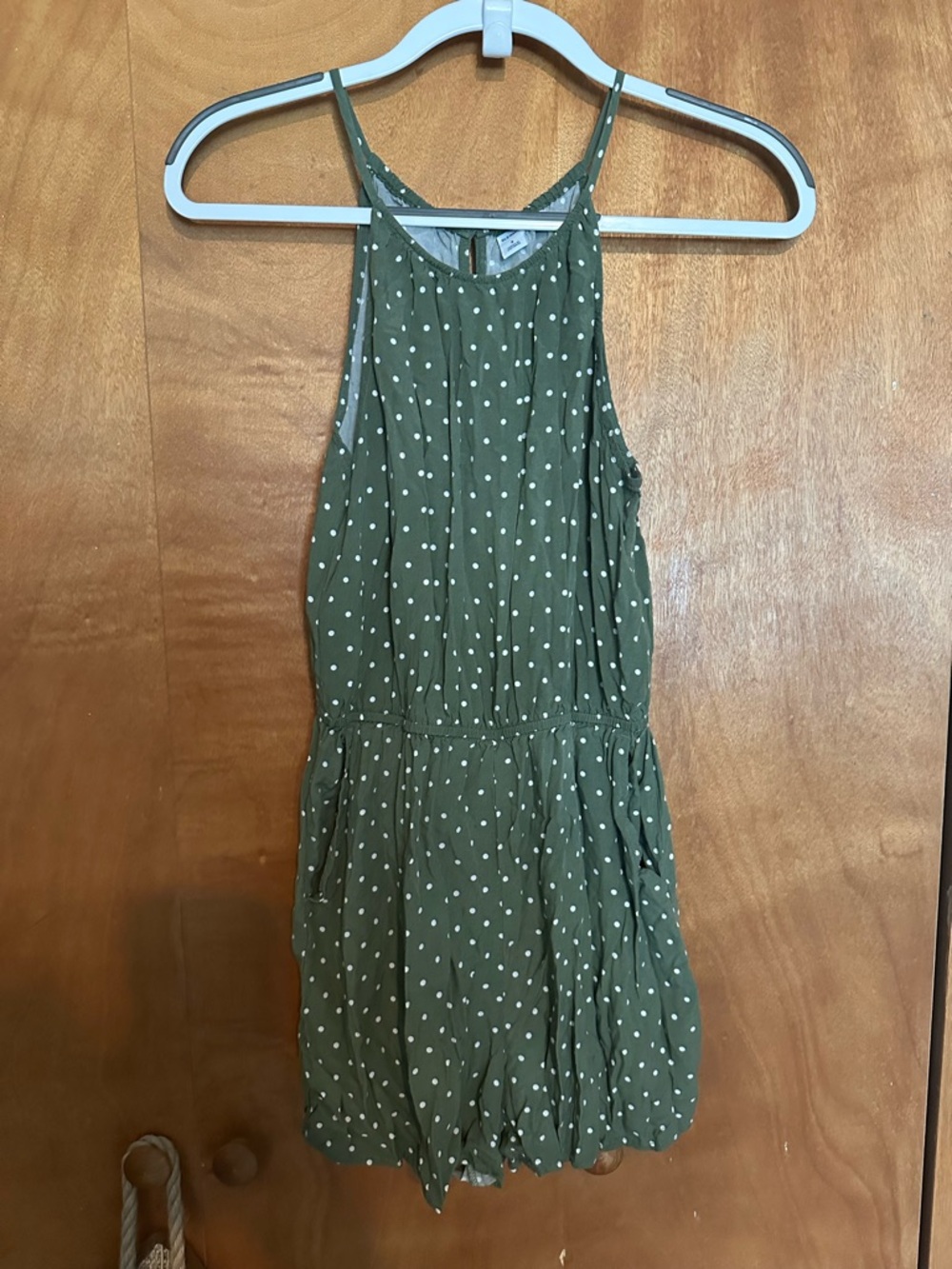 Old Navy Olive Green Polka Dot Halter Romper